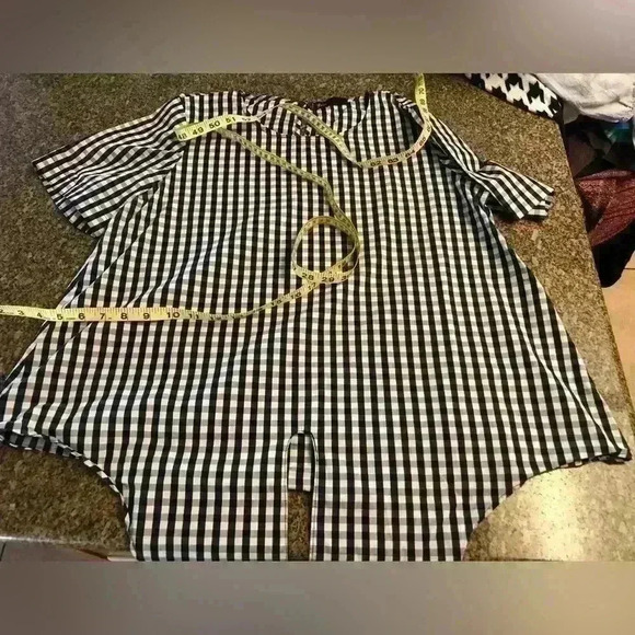 GIBSON black white checkered plaid top Women Large - Picture 7 of 8